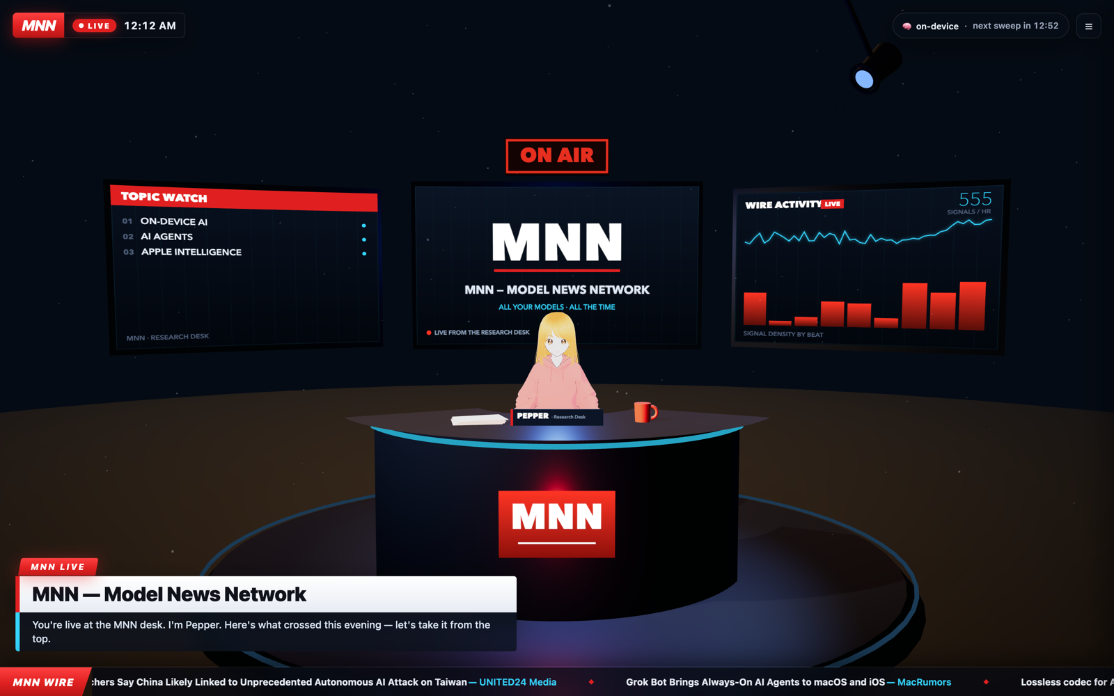 Pepper presenting at the MNN research desk